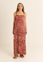 Vestido Seda Impressão Botânica Crajiru Vermelho Nara