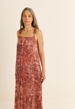 Vestido Seda Impressão Botânica Crajiru Vermelho Nara