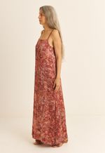 Vestido Seda Impressão Botânica Crajiru Vermelho Nara