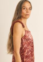 Vestido Seda Impressão Botânica Crajiru Vermelho Nara