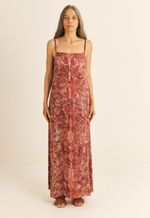 Vestido Seda Impressão Botânica Crajiru Vermelho Nara