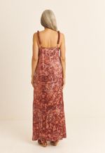 Vestido Seda Impressão Botânica Crajiru Vermelho Nara