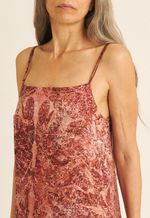 Vestido Seda Impressão Botânica Crajiru Vermelho Nara