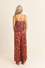 Calça Seda Impressão Botânica Crajiru  Vermelho  Bethânia 