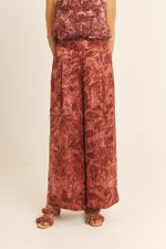 Calça Seda Impressão Botânica Crajiru  Vermelho  Bethânia 