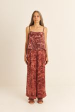 Calça Seda Impressão Botânica Crajiru  Vermelho  Bethânia 