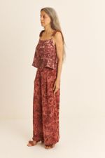 Calça Seda Impressão Botânica Crajiru  Vermelho  Bethânia 