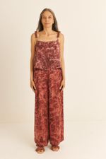 Calça Seda Impressão Botânica Crajiru  Vermelho  Bethânia 