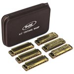 Kit 6 Gaitas Hering Diatônica Vintage Harp Bemol/Sustenido 20 Vozes Com Case