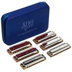 Kit 6 Gaitas Hering Diatônica Master Blues 90220 Bemol/Sustenido 20 Vozes Com Case