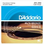 Encordoamento Para Violão Aço Daddario 011 Bronze 85/15 EZ910-B C/ Mi Extra