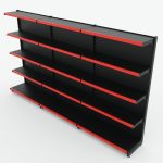 Gôndola de Parede de 1,72 m - Kit 1 gôndola inicial + 2 gôndolas continuação - Preto-Vermelho