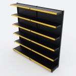 Gôndola de Parede de 1,95 m - Kit 1 gôndola inicial + 1 gôndola continuação - Preto-Amarelo