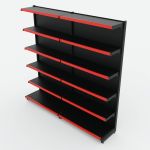 Gôndola de Parede de 1,95 m - Kit 1 gôndola inicial + 1 gôndola continuação - Preto-Vermelho