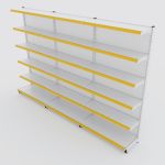 Gôndola de Parede de 1,95 m - Kit 1 gôndola inicial + 2 gôndolas continuação - Branco-Amarelo