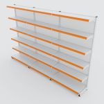 Gôndola de Parede de 1,95 m - Kit 1 gôndola inicial + 2 gôndolas continuação - Branco-Laranja