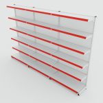 Gôndola de Parede de 1,95 m - Kit 1 gôndola inicial + 2 gôndolas continuação - Branco-Vermelho