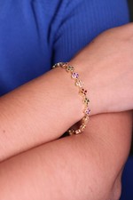 Pulseira Flores Multicoloridas Cravejadas folheada em ouro 18K