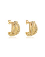 Brinco Meia Argola Harmonia com Zircônia folheado em ouro 18K