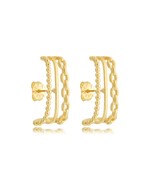 Brinco Ear Hook Três Correntes de Charme folheado em ouro 18K