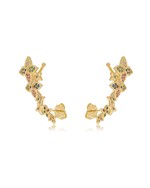 Ear Cuff Flores Multicoloridas folheado em ouro 18K