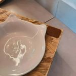 Comedouro Luxo Madeira E Porcelana Para Gato