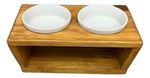 Comedouro Luxo Pet Elevado Cães E Gatos Madeira E Porcelana - Marrom e Branco M - N/A