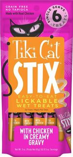Petisco Umido STIX Tiki Alimento Úmido Para Gatos Frango Tikicat Pacote 85g - 6 Sticks 15g