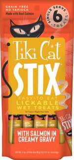 Petisco Umido STIX Tiki Cat para Gatos Alimento e Ração hidratação felina - Dieta carnívora - Salmão ao Molho