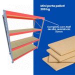 Porta Pallet Mini 200x180x60 Continuação 200kg 4 Níveis Mdf Preto
