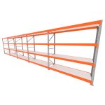 Mini porta pallet 200 kg por nivel inicial +4 continuação com 4 niveis laranja com MDF Branco