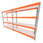 Mini porta pallet 200 kg por nivel inicial + continuação com 4 niveis laranja com MDF Branco