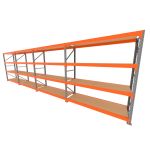 Mini porta pallet 200 kg por nivel inicial +3 continuação com 4 niveis laranja com MDF Cru