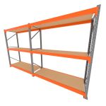 Mini porta pallet 200 kg por nivel inicial + continuação com 3 niveis laranja com MDF Cru