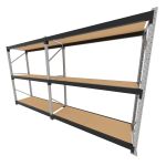 Mini porta pallet 200 kg por nivel inicial + continuação com 3 niveis preto com MDF Cru
