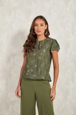 BLUSA MANGA BABADO DUPLA COM DETALHE