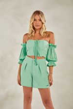 BLUSA CONJUNTO CROPPED LASTEX MANGA