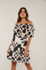 VESTIDO CURTO COM BABADO E PREGAS NA BARRA