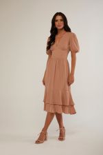 VESTIDO MIDI LISO MANGA TULIPA