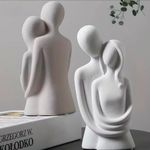 Escultura Casal Abraçando em Gesso Decoração Minimalista Romântica para Sala e Quarto