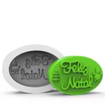 Molde de Silicone Feliz Natal Oval com Pinheiro e Boneco de Neve