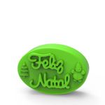 Molde de Silicone Feliz Natal Oval com Pinheiro e Boneco de Neve