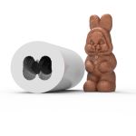 Molde de Silicone Coelho Coelhinho da Páscoa Em Pé com Roupinha 3D Branco
