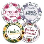 Etiqueta Adesiva para Produto Artesanal - Floral Flores Lavanda Primavera Girassol 4,3x4,3cm - 10 Unidades