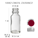 Frasco Vidro Cristal Amostra Flaconete Cilíndrico 20ml (18/410) + Válvula Spray Várias Cores + Sobretampa