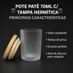Copo Pote Vela 70ml  Tampa de Madeira Hermetica - Preto Jateado