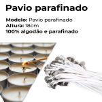 Kit 50 Pavios Parafinados Com Ilhós 18Cm para Vela Artesanal Pronto Uso (Alma de Algodão)