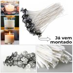 Kit 100 Pavio Com Ilhós Parafinado 18Cm para Vela Artesanal Pronto Uso(Alma de Algodão)