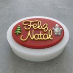 Molde de Silicone Feliz Natal Oval com Pinheiro e Boneco de Neve para Sabonete Resina Gesso Biscuit Artesanato Decorativo
