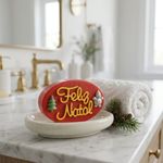 Molde de Silicone Feliz Natal Oval com Pinheiro e Boneco de Neve para Sabonete Resina Gesso Biscuit Artesanato Decorativo
